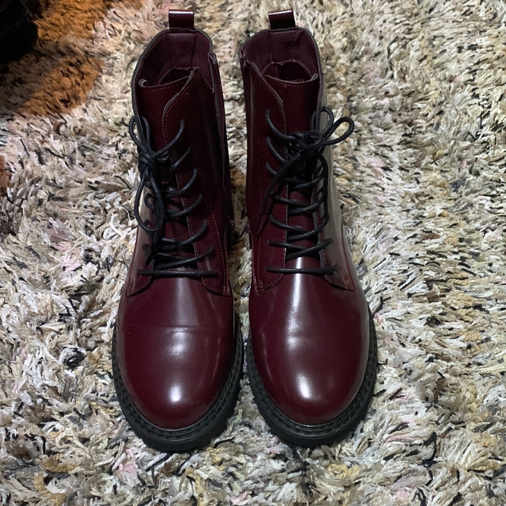 Burgundy combat boots!